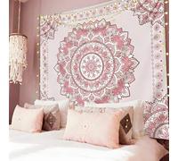 Atrippy Tapisserie murale bohème mandala rose pour chambre à coucher, tapisserie esthétique blanche et rose, décoration de chambre pour adolescentes, art floral à suspendre au mur pour dortoir