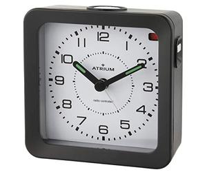 Atrium A660-7 Réveil radio-piloté analogique à quartz sans tic-tac avec lumière et snooze aiguilles lumineuses Noir
