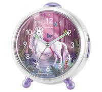Atrium Miraluna A932-0 Réveil pour enfant fille motif fée licorne sans tic-tac, fonction snooze, lumineux, analogique à quartz, blanc scintillant
