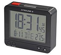 Atrium Radio-piloté Réveil numérique Noir avec éclairage, Snooze, Date et Affichage de la température A760-7.