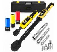 ATsafepro Lot de 2 clés dynamométriques numériques, entraînement 1,3 cm et 1 cm, précision ± 2 % dans le sens des aiguilles d'une montre, sonnerie et alerte LED, douilles d'écrous de protection CR-MO