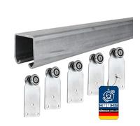 ATTAS Kit complet de système de porte coulissante 400 cm - Rails avec roulettes pour portes et portails coulissants - Robuste et résistant aux intempéries - Avec chariot de course et ferrure