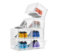 Attelite Lot de 6 boîtes à chaussures empilables en plastique avec porte transparente - Assemblage facile - Convient aux pointures jusqu'à la taille 40 (34 x 26,9 x 18,8 cm)