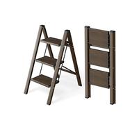 Attestierer Échelle Pliable 3 Marches, Tabouret Escalier Aluminium | Capacité 150 Kg, Échelle Pieds Antidérapants & Larges Marches, Usage Intérieur-Extérieur, Design Aspect Bois, Marron Foncé