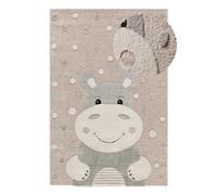 ATTICGO Tapis enfant hippopotame CLOWN taupe 120x170 cm