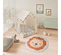 ATTICGO Tapis enfant lavable rond lion CANDY rouille 120x120 cm