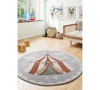 ATTICGO Tapis enfant rond cirque BEATS gris 120x120 cm
