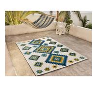 ATTICGO Tapis extérieur ethnique à relief MILA blanc/bleu/jaune 80x150 cm