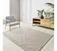 ATTICGO Tapis tissé à Plat - Pamuk 1140 Crème - 160x230 cm | Tapis pour salon et chambre, Tissage à plat, Design Ethnique avec relief, Fibre naturelle Coton recyclé