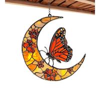 Attrape-papillon monarque et lune Ornement Acrylique Artistique Déco | Attrape-s De Jardin Papillon Monarque Et Lune Florale Pour Décoration Maison Jardin Intérieur Extérieur Mur