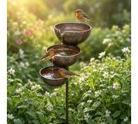Attrape-pluie pour jardin, bain d'oiseaux en cascade à 3 niveaux et station d'arrosage des abeilles, fontaine à eau pour oiseaux pour colibri, ornements de jardin en métal pour collecte d'eau de pluie