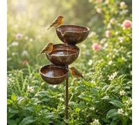 Attrape-pluie pour jardin, bain d'oiseaux en cascade à 3 niveaux et station d'arrosage des abeilles, fontaine à eau pour oiseaux pour colibri, ornements de jardin en métal pour collecte d'eau de pluie