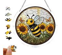 Attrape-Puzzle Acrylique,Décor Abeille imprimé 19 cm avec chaîne métallique | Kit Art Mural Rond pour fenêtre,pour Maison, Mur, Jardin, Arbre, Balcon, Voiture, Anniversaire