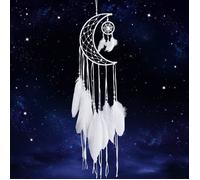 Attrape-rêves blanc fait à la main en plumes de lune à suspendre au mur, décoration de la maison, ornement, cadeau artisanal