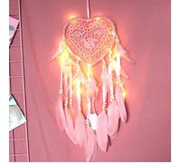 Attrape-rêves en plumes, attrape-rêves en plumes avec lumière LED, forme de cœur, plume exquise faite à la main