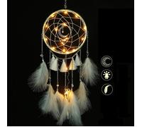 Attrape-rêves fait main avec LED pour décoration murale de chambre à coucher (blanc)