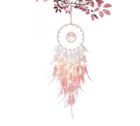 Attrape-rêves - Fait main avec pierre rose 30x10cm | Décoration murale attrape-rêves avec plumes suspendues, motif arbre de vie, cadeau artisanal pour la décoration de la maison | Art mural bohème