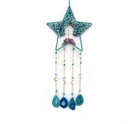 Attrape-rêves lune et étoile avec arbre de vie - Agate naturelle pour perles de cristal - Décoration à suspendre - Style ethnique pour mur, porche, balcon, décoration d'intérieur - Bonne chance