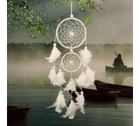 Attrape-rêves Unyqoos® avec des plumes – fabriqué à la main, diamètre 11 cm, longueur totale d'environ 46 cm, perles et fil, chaîne en alliage, décoration pour chambre d'enfant et chambre à coucher
