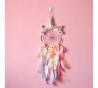 Attrape-rêves Unyqoos® Lila Einhorn, avec guirlande lumineuse LED, fabriqué à la main avec des fleurs artificielles, des fils de coton, des perles et des plumes colorées, anneau métallique de 20 cm de