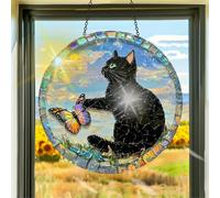 Attrape-soleil coloré en acrylique, décoration de fenêtre noire à chat suspendue, art mural arc-en-ciel, pour pièce, chambre, balcon, jardin, intérieur, extérieur, décoration de Noël, 19,8 x 19,8 cm