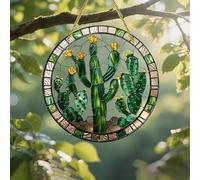 Attrape-soleil coloré en acrylique - Motif cactus - 17,8 cm - Décoration murale à suspendre pour fenêtre avec style vitrail imprimé, idée cadeau et décoration de jardin pour l'intérieur et l'extérieur