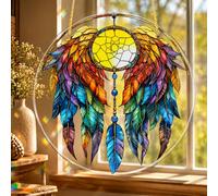 Attrape-soleil en verre teinté avec attrape-rêves à suspendre pour fenêtre, ailes d'ange avec plumes colorées, panneau attrape-lumière en acrylique vif pour fenêtre bohème et décoration de chambre