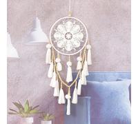 Attrapeur de rêves fait main blanc à franges avec motif floral au crochet - Décoration murale élégante pour mariages, la Saint-Valentin et cadeaux de Noël, Suspension murale d'intérieur | Attrape-rêve