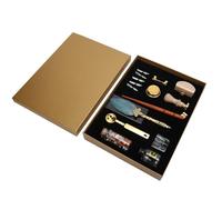 Atyhao Plume Stylo Cire Ensemble Kit Cadeaux Cadeaux Timbre Boîte Européenne Rétro Papeterie Stylo Ensemble Quill Dip Vintage Antique écriture Correction Fournitures (SP225043