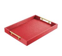 ATZYmolin Plateau de service en cuir avec poignée dorée Rouge 43,2 x 30,5 cm