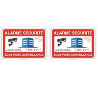 AUA SIGNALETIQUE - Autocollant Alarme sécurité sous vidéo Surveillance 24h/24-150x105 mm, Vinyl adhésif (Lot de 2)
