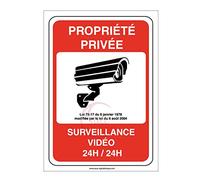 AUA SIGNALETIQUE - Autocollant Propriété privée sous surveillance vidéo 24H /24-150x210 mm, Vinyl adhésif