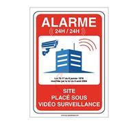 AUA SIGNALETIQUE - Autocollant site sous alarme vidéo surveillance 24H /24-210x300 mm, Vinyl adhésif