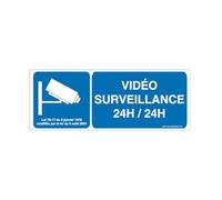 AUA SIGNALETIQUE - Autocollant Vidéo Surveillance 24h/24-02 - 200x75 mm, Vinyl adhésif
