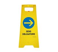 AUA SIGNALETIQUE - Chevalet de signalisation sens obligatoire - Poids 1Kg en plastique jaune