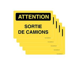 AUA SIGNALETIQUE -Lot de 5 Panneaux De Chantier AKILUX 5mm - Attention Sortie De Camions - 420x300 mm - 4 Trous