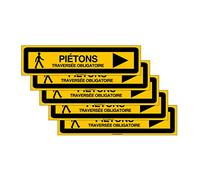 AUA SIGNALETIQUE -Lot de 5 Panneaux De Chantier AKILUX 5mm - TRAVERSÉE OBLIGATOIRE PIÉTONS à Droite - 800x200 mm