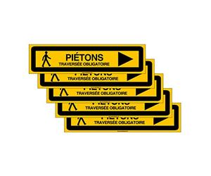 AUA SIGNALETIQUE -Lot de 5 Panneaux De Chantier AKILUX 5mm - TRAVERSÉE OBLIGATOIRE PIÉTONS à Droite - 800x200 mm