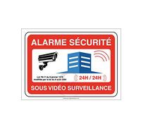 AUA SIGNALETIQUE - Panneau alarme sécurité sous vidéo surveillance 24h/24-150x105 mm, PVC 1.5 mm