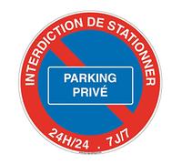 AUA SIGNALETIQUE - Panneau De Signalisation Circulaire en PVC 1.5 mm (Ø 170 mm, Interdiction De Stationner Parking Privé)