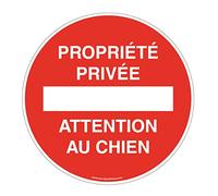 AUA SIGNALETIQUE - Panneau De Signalisation Circulaire en PVC 1.5 mm (Ø 240 mm, Propriété Privée Attention Au Chien)