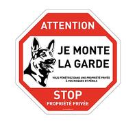AUA SIGNALETIQUE - Panneau De Signalisation Circulaire en PVC 1.5 mm (Ø 290 mm, Attention Chien - Stop Propriété)