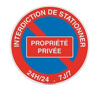 AUA SIGNALETIQUE - Panneau Interdiction de Stationner Propriété Privée 24h/24 et 7j/7 - Ø 270 mm, Aluminium Dibond 3mm