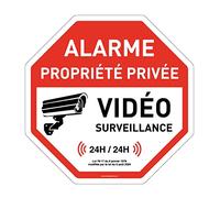 AUA SIGNALETIQUE - Panneau octogonal Alarme Propriété Privée sous vidéo Surveillance 24h/24 - Ø 180 mm, Vinyl adhésif