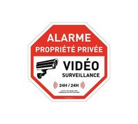 AUA SIGNALETIQUE - Panneau octogonal « Alarme Propriété Privée » Vidéo surveillance 24h - Ø180 mm (vinyle)