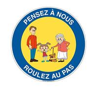 AUA SIGNALETIQUE - Panneau Pensez à Nous - Roulez au Pas - Famille - Ø 180 mm, Vinyl adhésif
