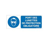 AUA SIGNALETIQUE - Panneau Port obligatoire des Lunettes de Protection - 160x60 mm, Vinyl adhésif