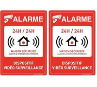 AUA SIGNALETIQUE - Panneau Prépercé (4 Trous) avec Angles arrondis - PVC Rigide 1.5 mm - (150x210 mm, Alarme Dispositif Vidéo Surveillance) (Lot de 2)