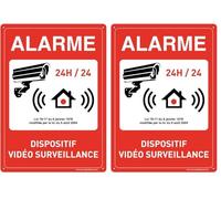 AUA SIGNALETIQUE - Panneau Prépercé (4 Trous) avec Angles arrondis - PVC Rigide 1.5 mm - (150x210 mm, Alarme sous Vidéo Surveillance) (Lot de 2)