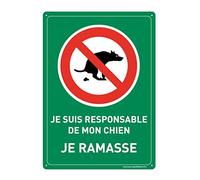 AUA SIGNALETIQUE - Panneau Prépercé (4 Trous) avec Angles arrondis - PVC Rigide 1.5 mm - (150x210 mm, Déjection Canine - Je Ramasse)